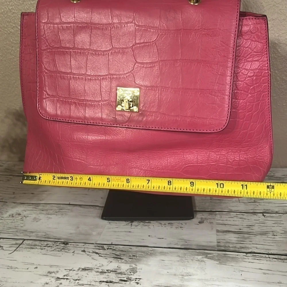 MCM Pink Croc Embossed Top Handle Satchel Bag